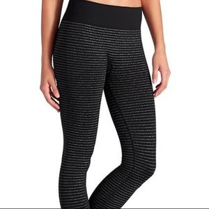 Athleta Black & Silver Shimmer Stripe Leggings
